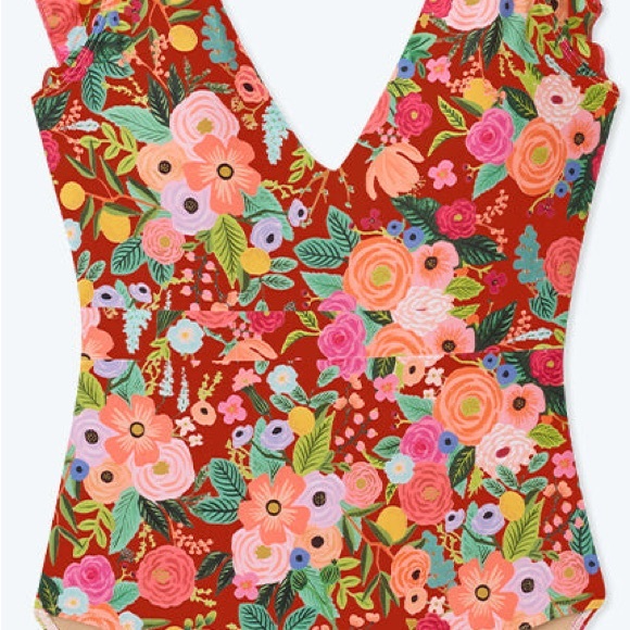 Rifle Paper Co. Floral One Piece Swimsuit - Red and Pink - Picture 3 of 6